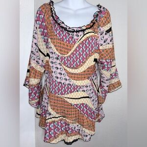 Piano pink tan geometric blouse women 1X